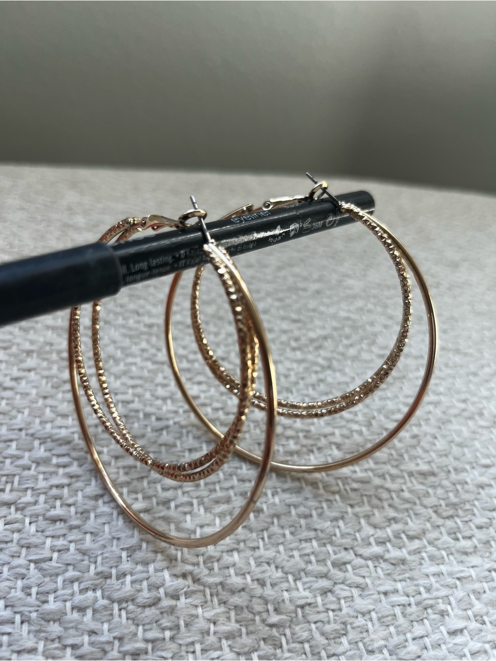 Guess Gold Double Hoop Textured Earrings